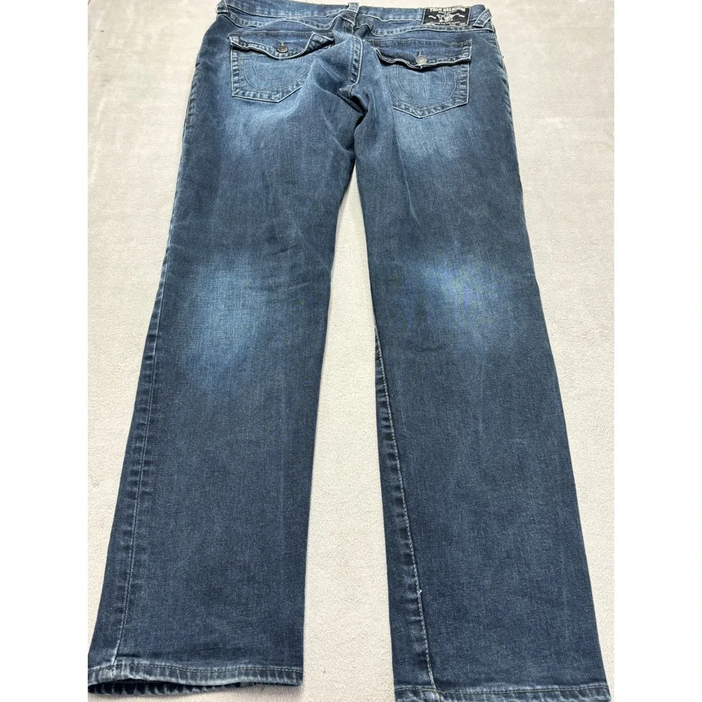 True Religion Geno Relaxed Slim Jeans Mens 38 Dark Wash Blue Geno Flap SN Denim